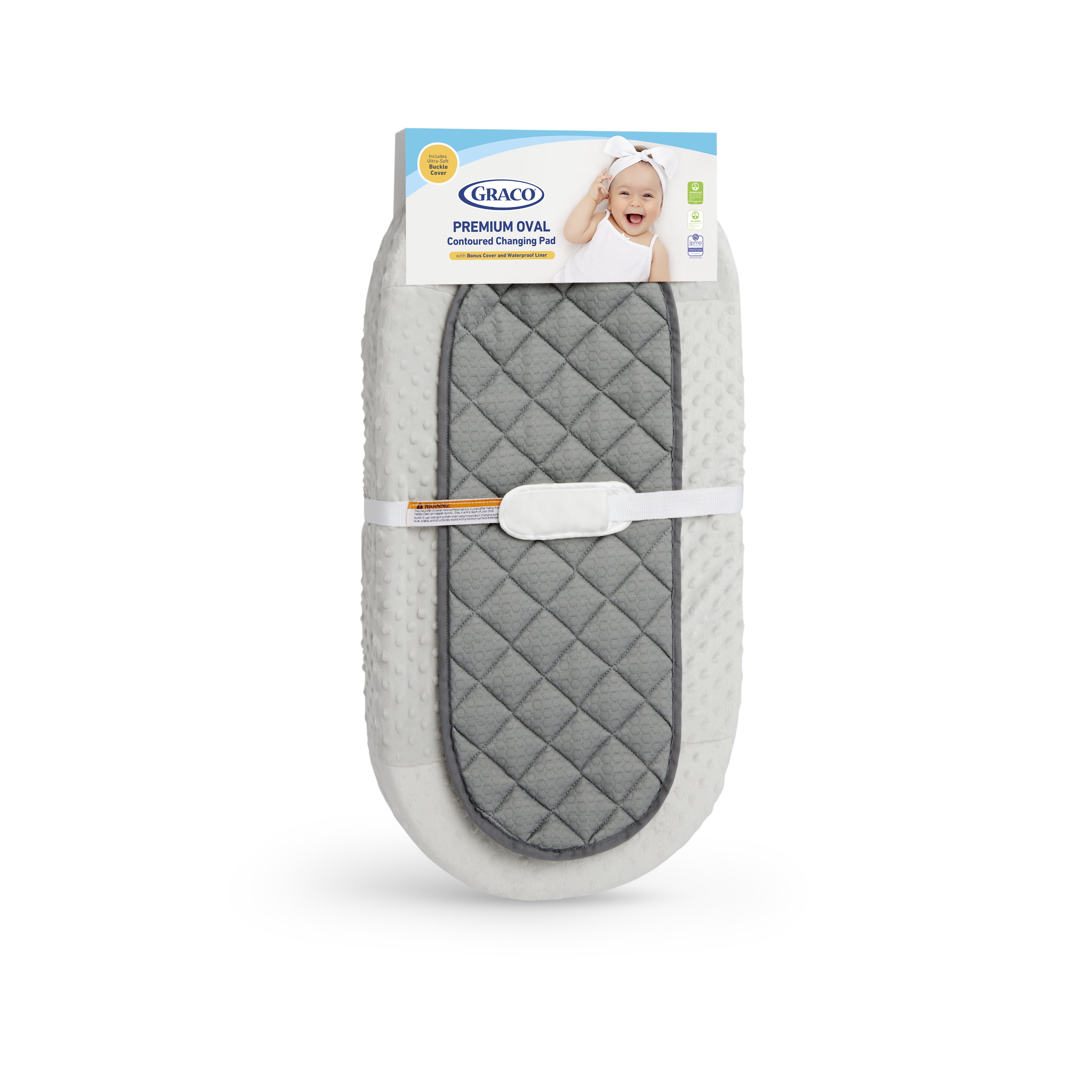 Graco Gray and White Oval Contoured Changing Pad with Cover