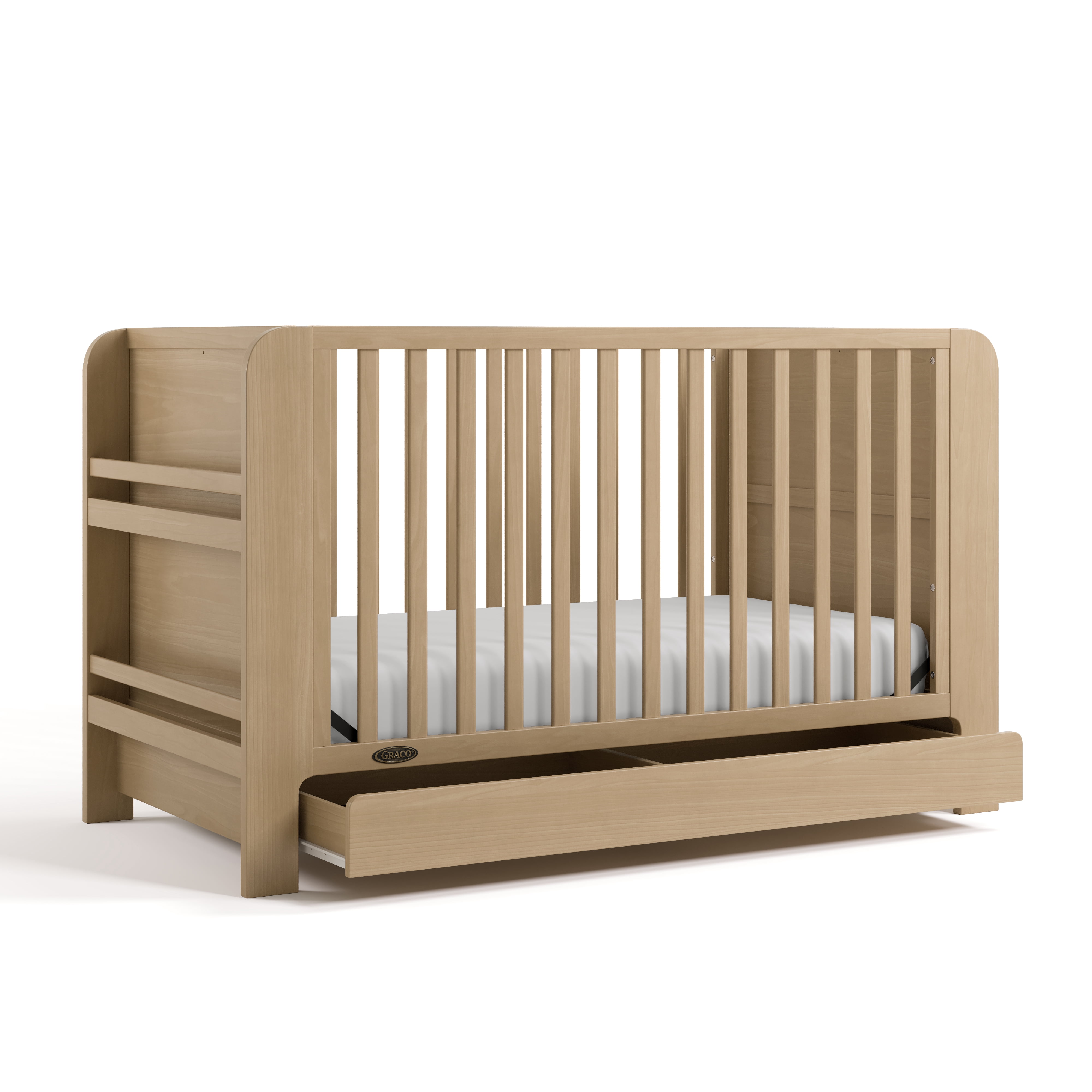 Graco Read-with-Me 4-in-1 Convertible Baby Crib with Drawer, Driftwood