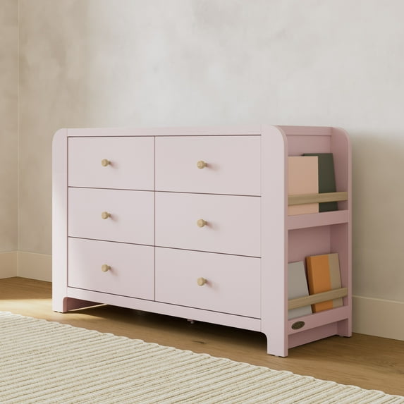 Graco Read-with-Me 6 Drawer Chest with Bookshelves, Blush with Driftwood