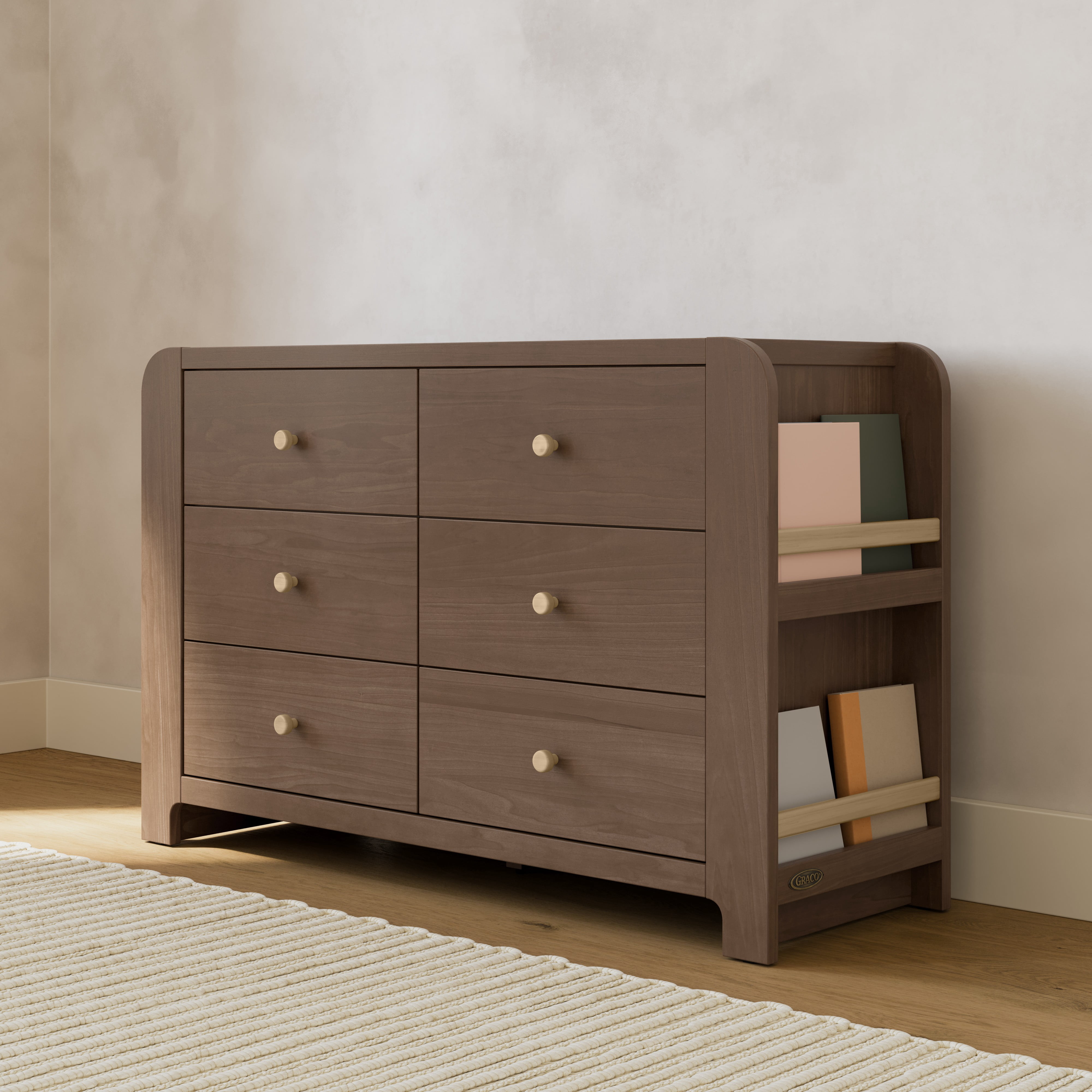 Graco Read-with-Me 6 Drawer Chest with Bookshelves, Hazelnut with Driftwood