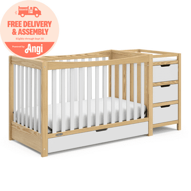 Graco Remi 4-in-1 Convertible Baby Crib and Changer, White/Natural