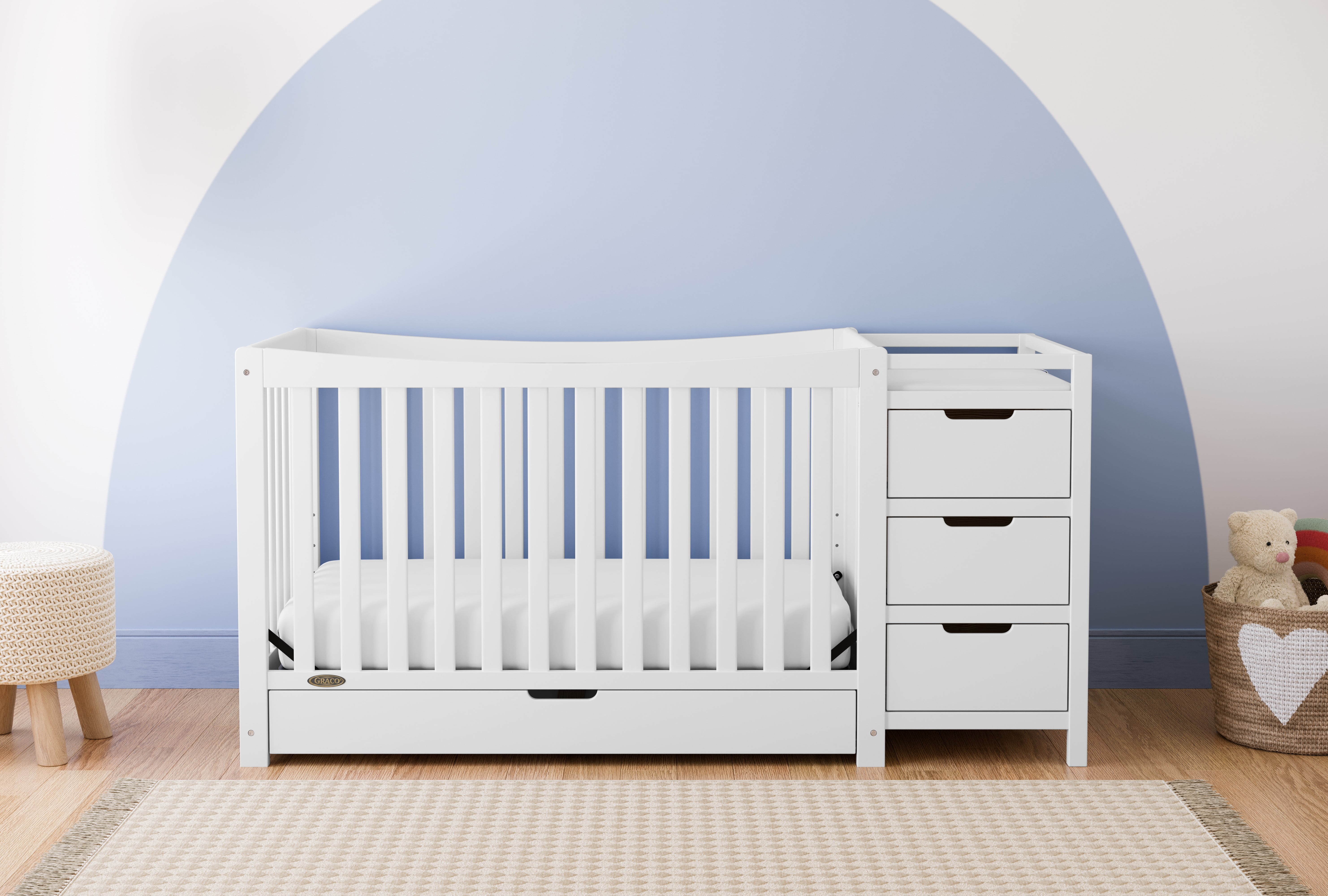 Graco Remi 4-in-1 Convertible Baby Crib and Changer, White