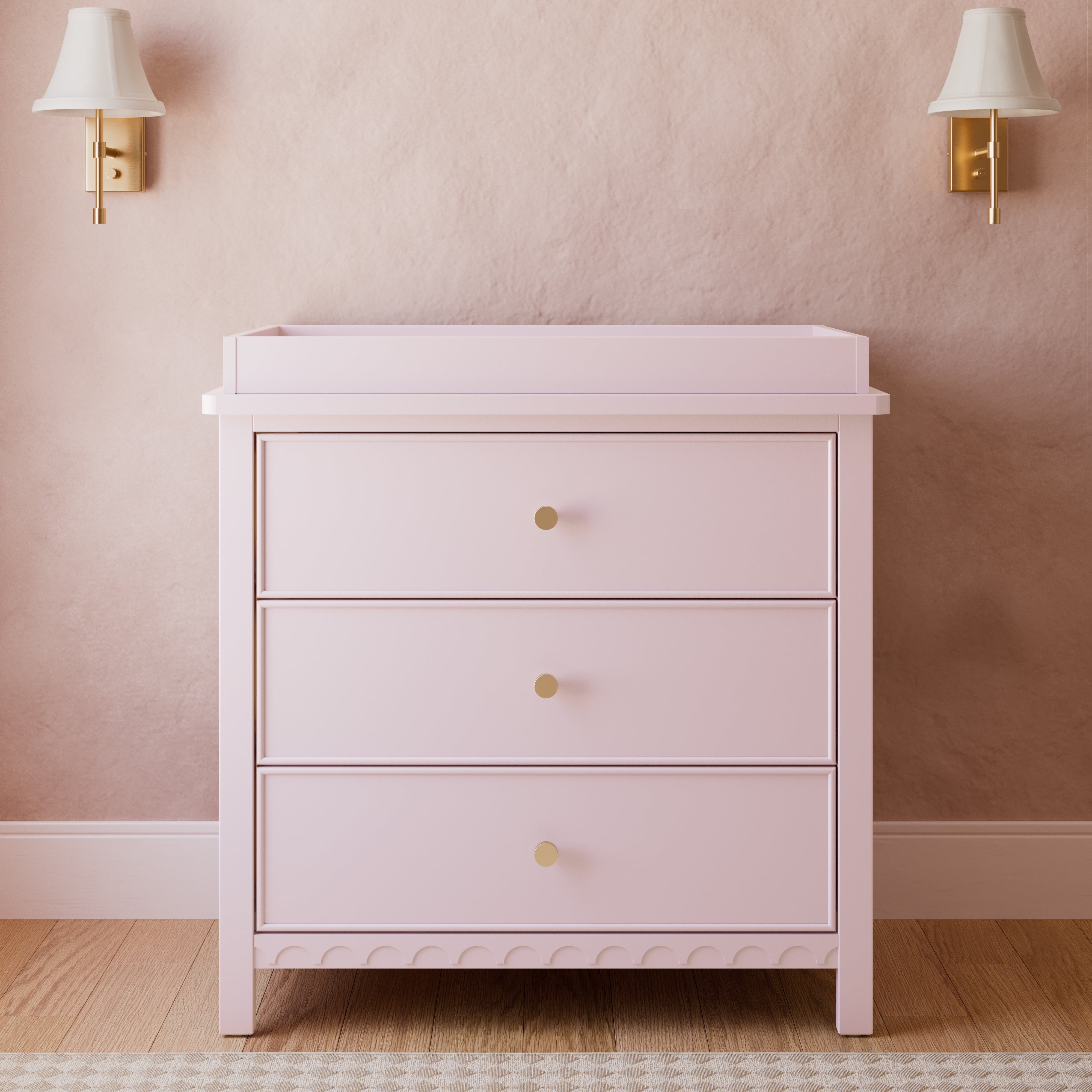 Graco Sasha 3 Drawer Dresser with Infant Changing Topper, Blush