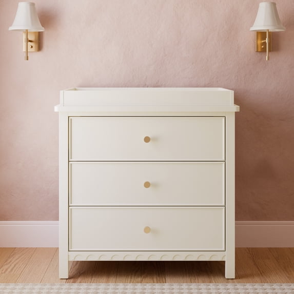 Graco Sasha 3 Drawer Dresser with Infant Changing Topper, Frosted Oat
