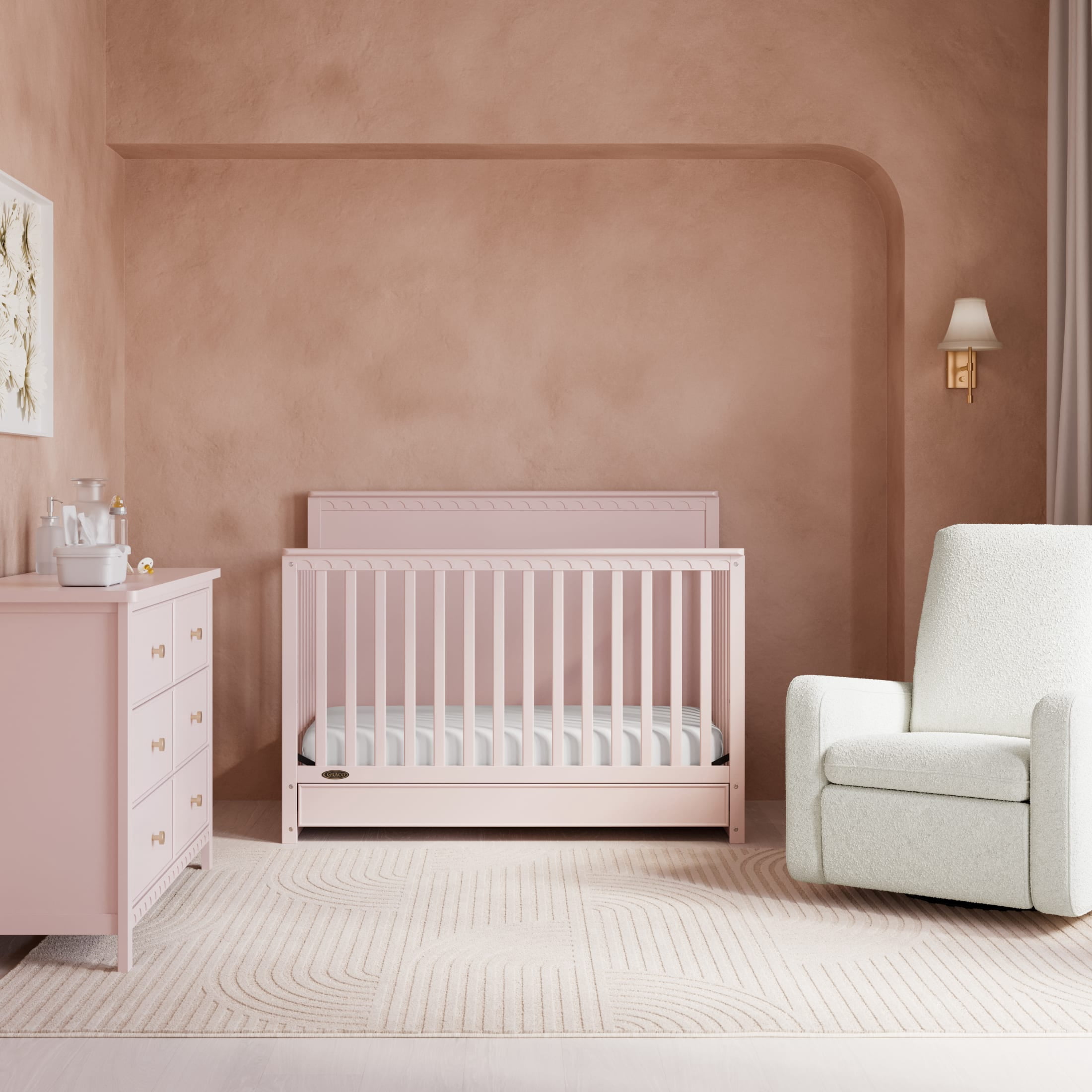 Graco Sasha 5-in-1 Convertible Baby Crib with Drawer, Blush