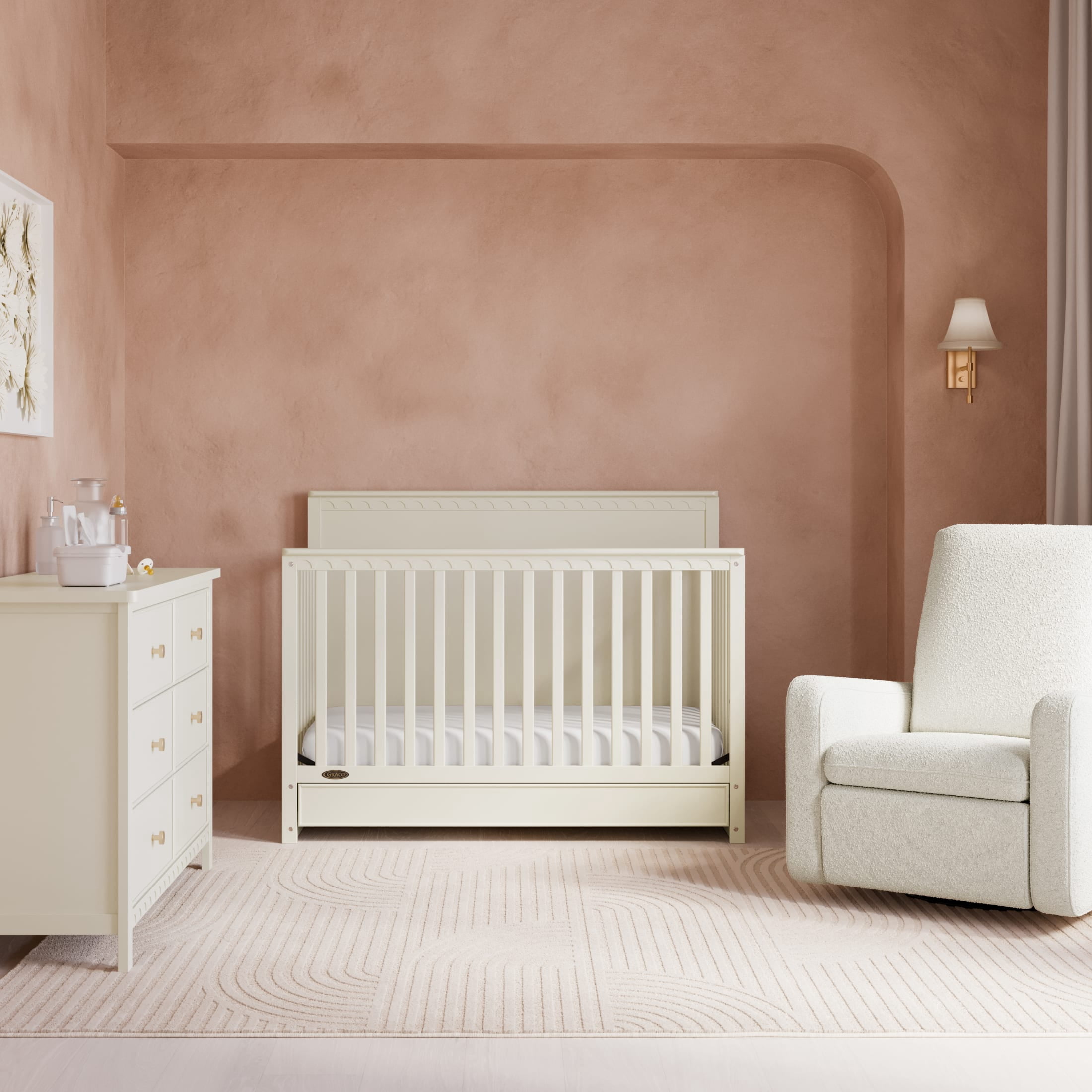 Graco Sasha 5-in-1 Convertible Baby Crib with Drawer, Frosted Oat