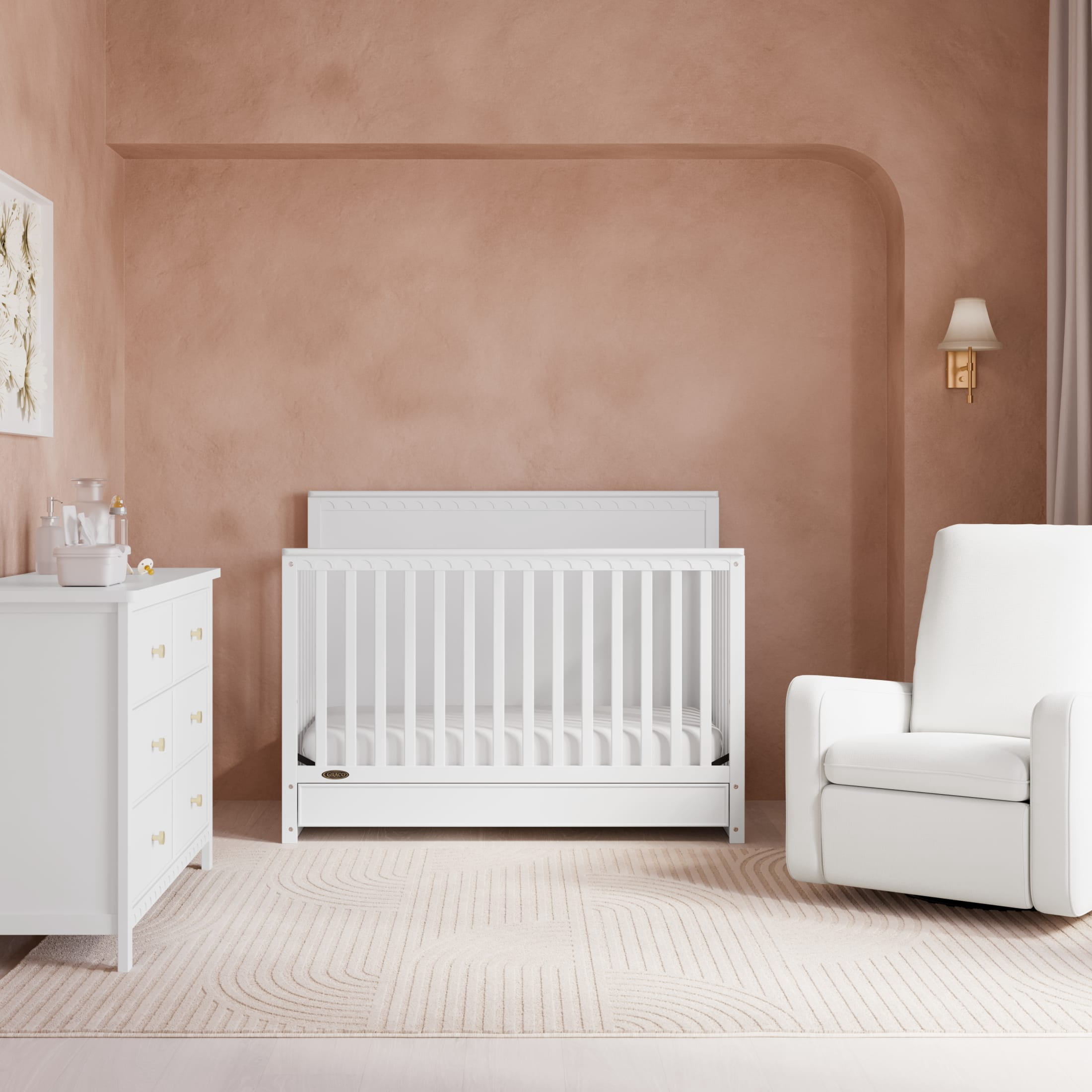 Graco Sasha 5-in-1 Convertible Baby Crib with Drawer, White