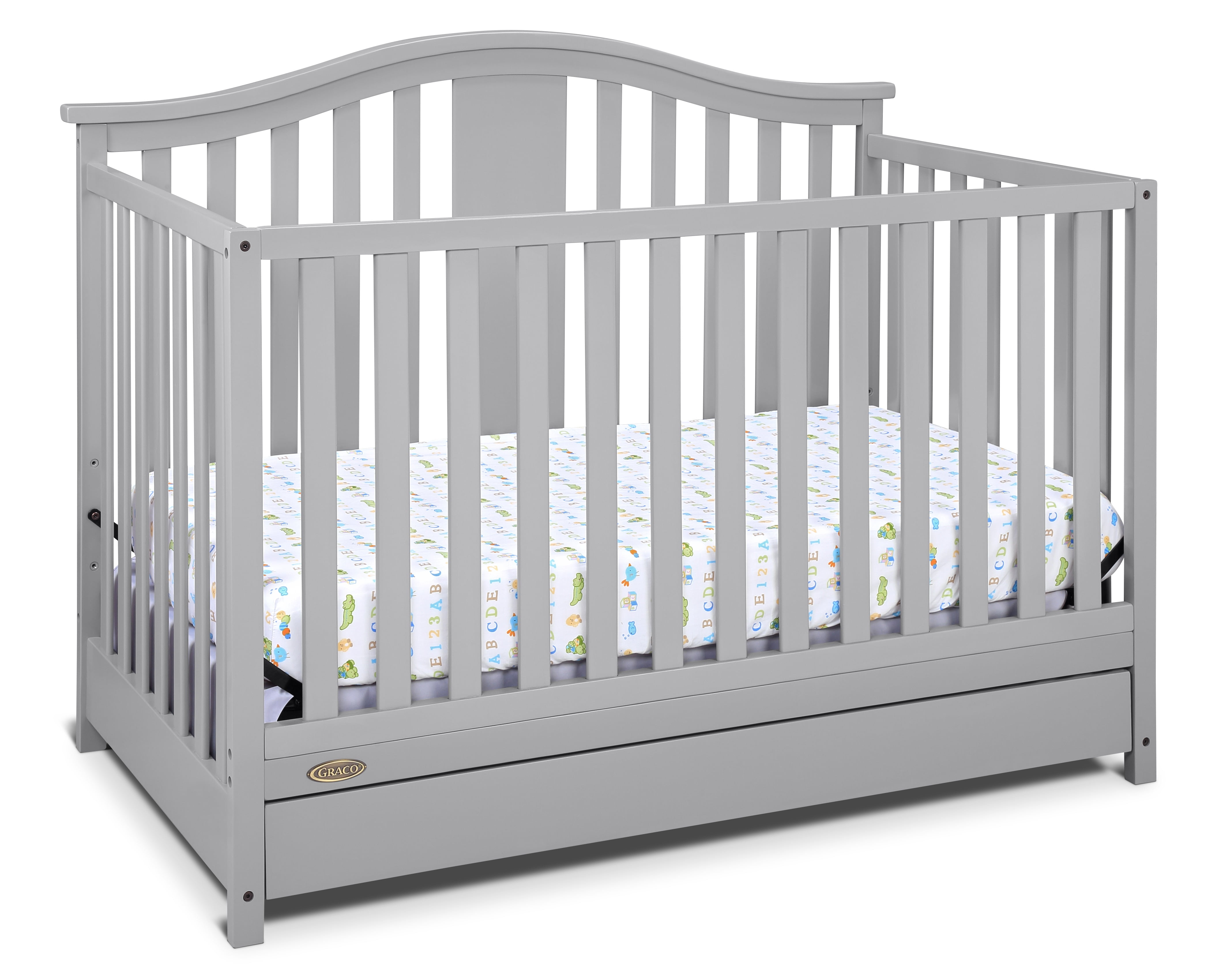 Gray crib hot sale with drawers