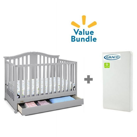 Graco Solano 5-in-1 Convertible Baby Crib with Drawer in Pebble Gray & Premium Foam Crib Mattress