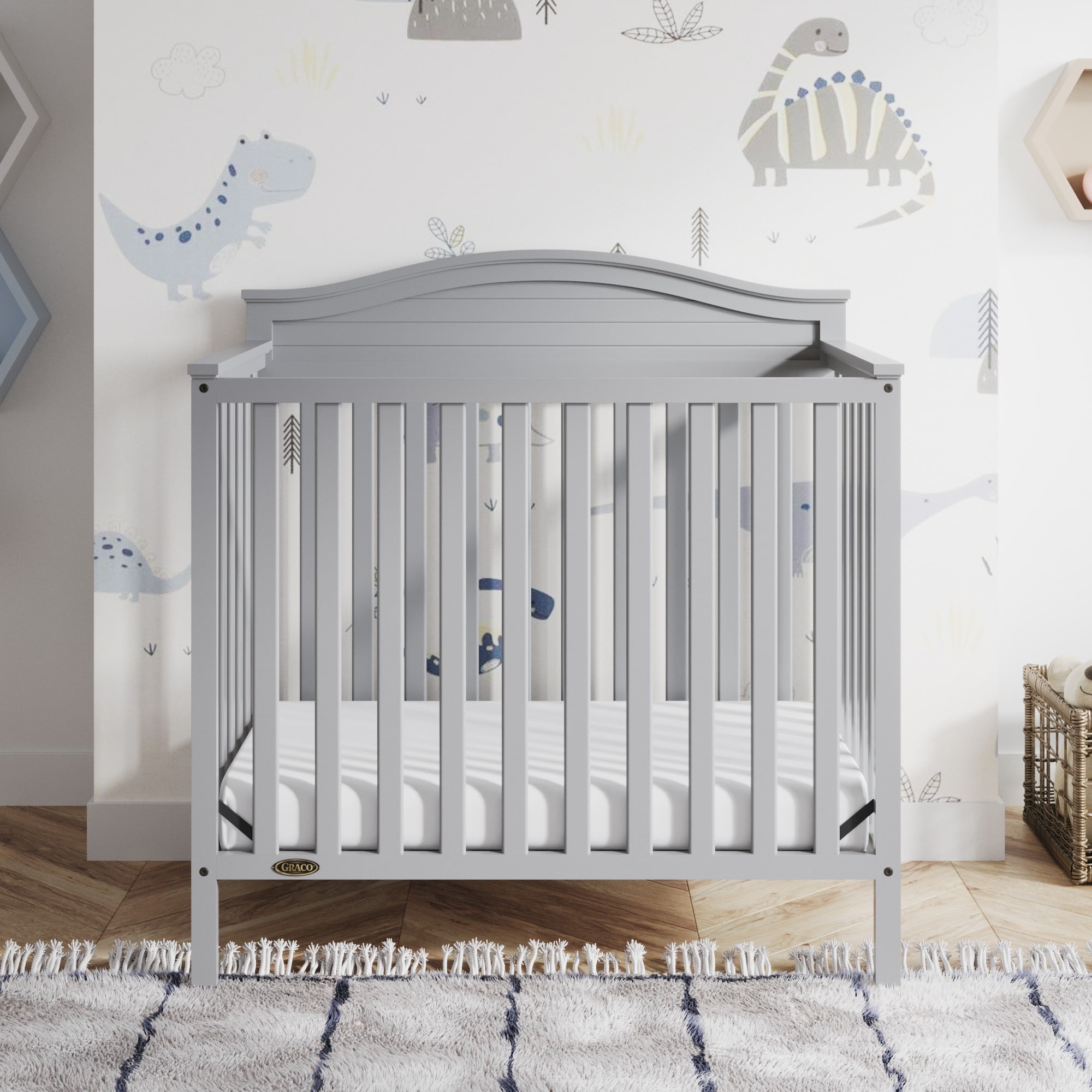 Graco Stella 4-in-1 Convertible Baby Mini Crib with Mattress, Pebble Gray