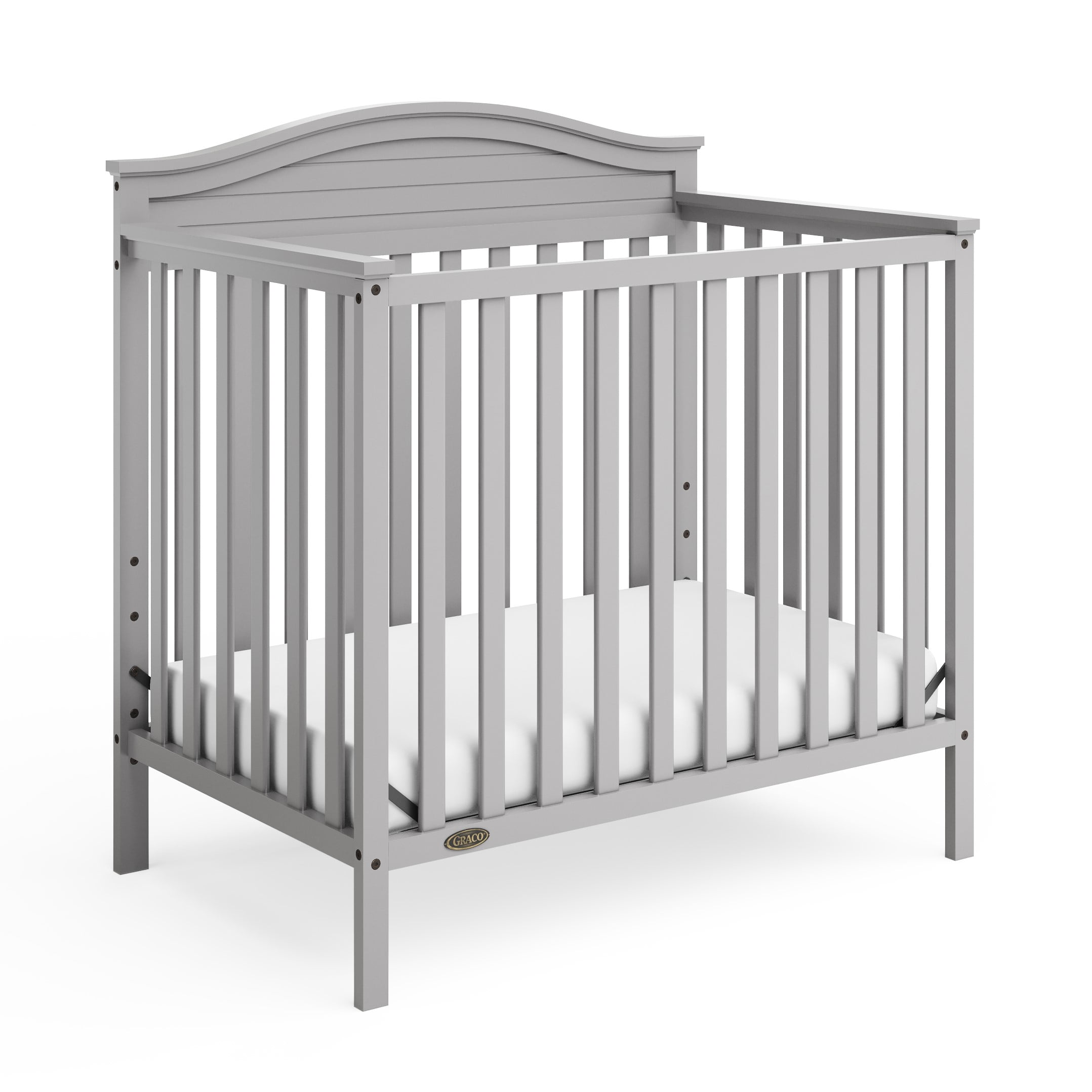 Pebble Gray Pine Wood Mini Convertible Crib with Memory Foam Mattress