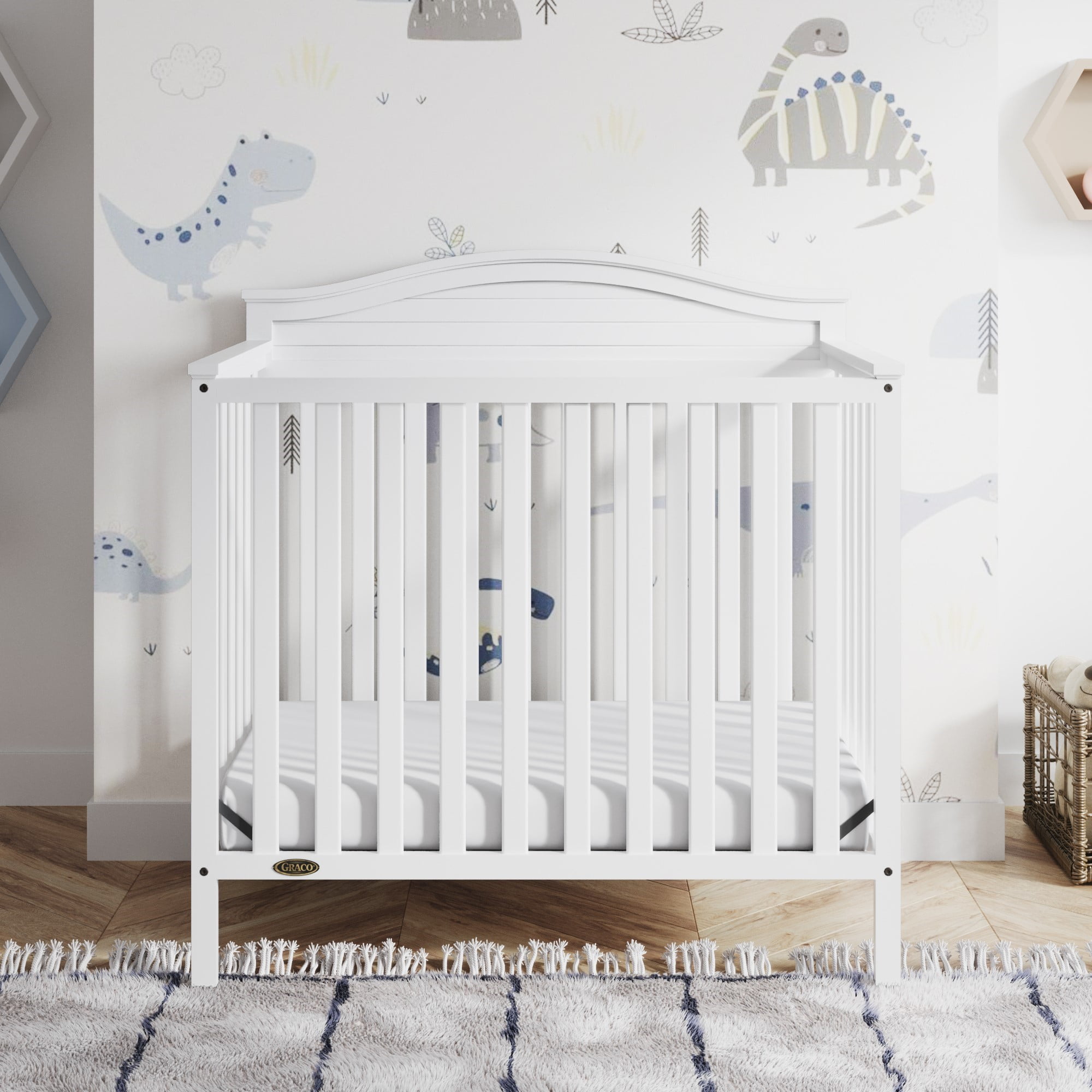 Graco Stella 4-in-1 Convertible Baby Mini Crib with Mattress, White