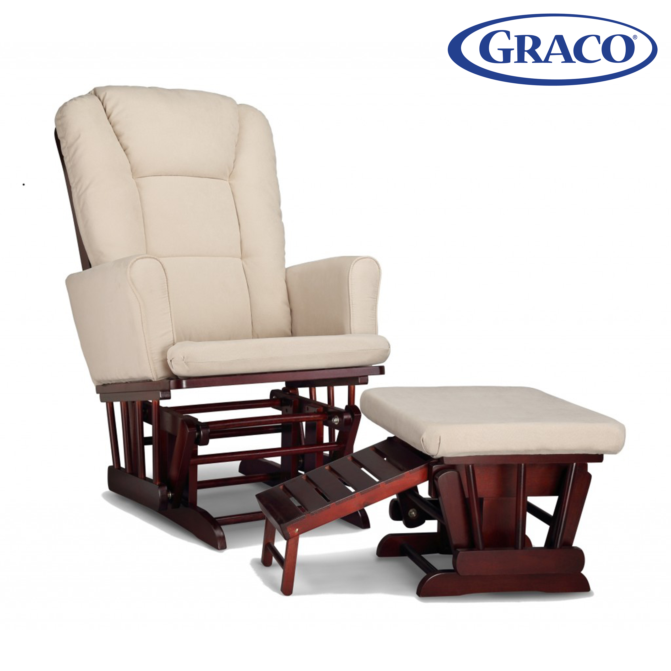 Graco Sterling Semi-Upholstered Glider and Nursing Ottoman Cherry with Beige Cushions - image 1 of 4