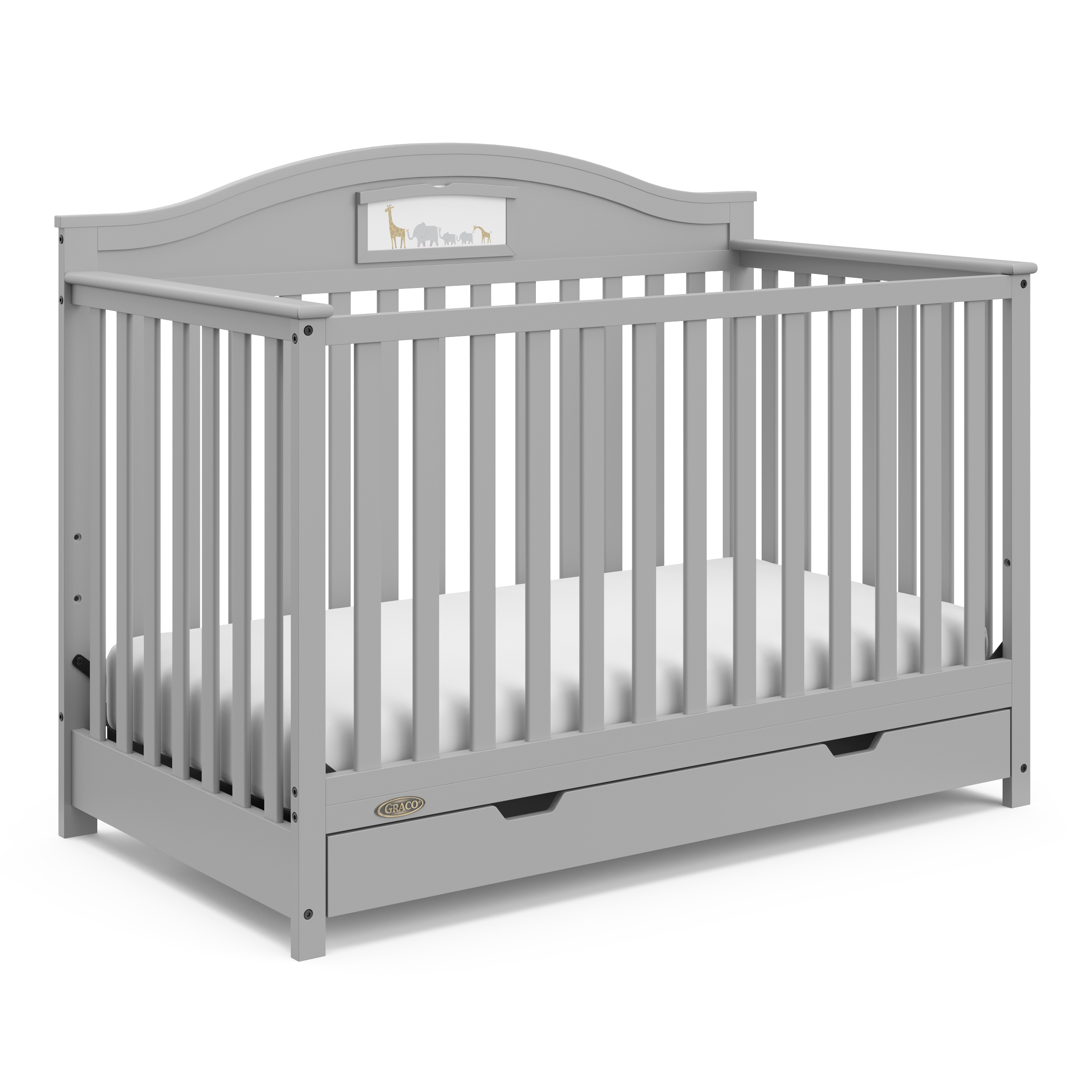 Graco Solano 4 in 1 Convertible Crib with Drawer, Pebble Gray & Premium