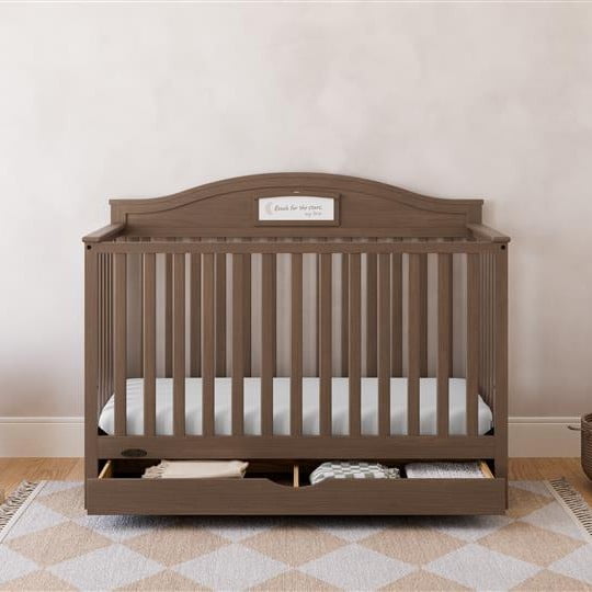 Graco Story 5-in-1 Convertible Baby Crib with Drawer and Reversible Headboard, Hazelnut