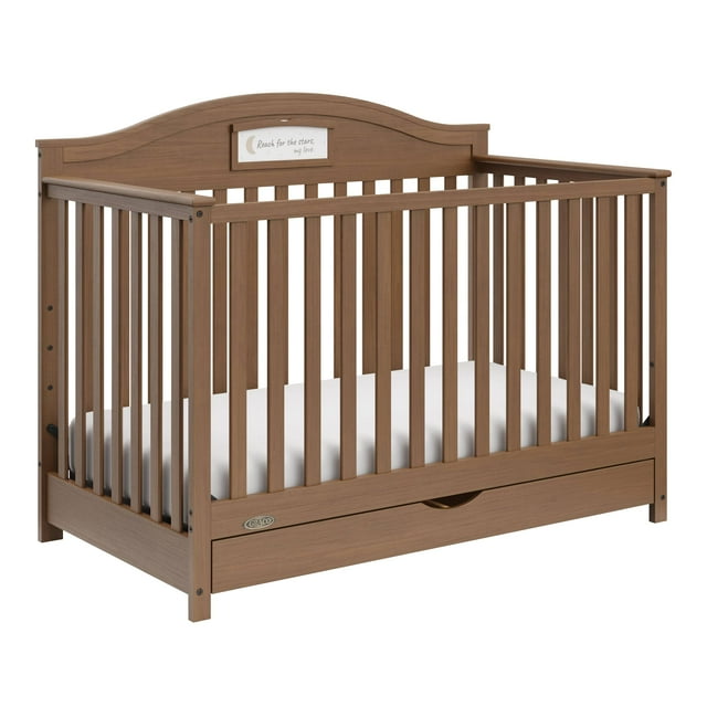 Graco Story 5-in-1 Convertible Baby Crib with Drawer and Reversible Headboard, Hazelnut