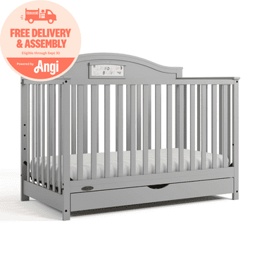 Graco Story 5-in-1 Convertible Baby Crib with Drawer and Reversible Headboard, Pebble Gray