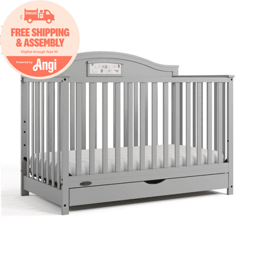 Graco Story 5-in-1 Convertible Baby Crib with Drawer and Reversible Headboard, Pebble Gray