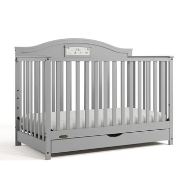 Graco Story 5-in-1 Convertible Baby Crib with Drawer and Reversible Headboard, Pebble Gray