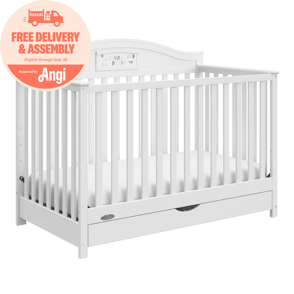 Graco Story 5-in-1 Convertible Baby Crib with Drawer and Reversible Headboard, White