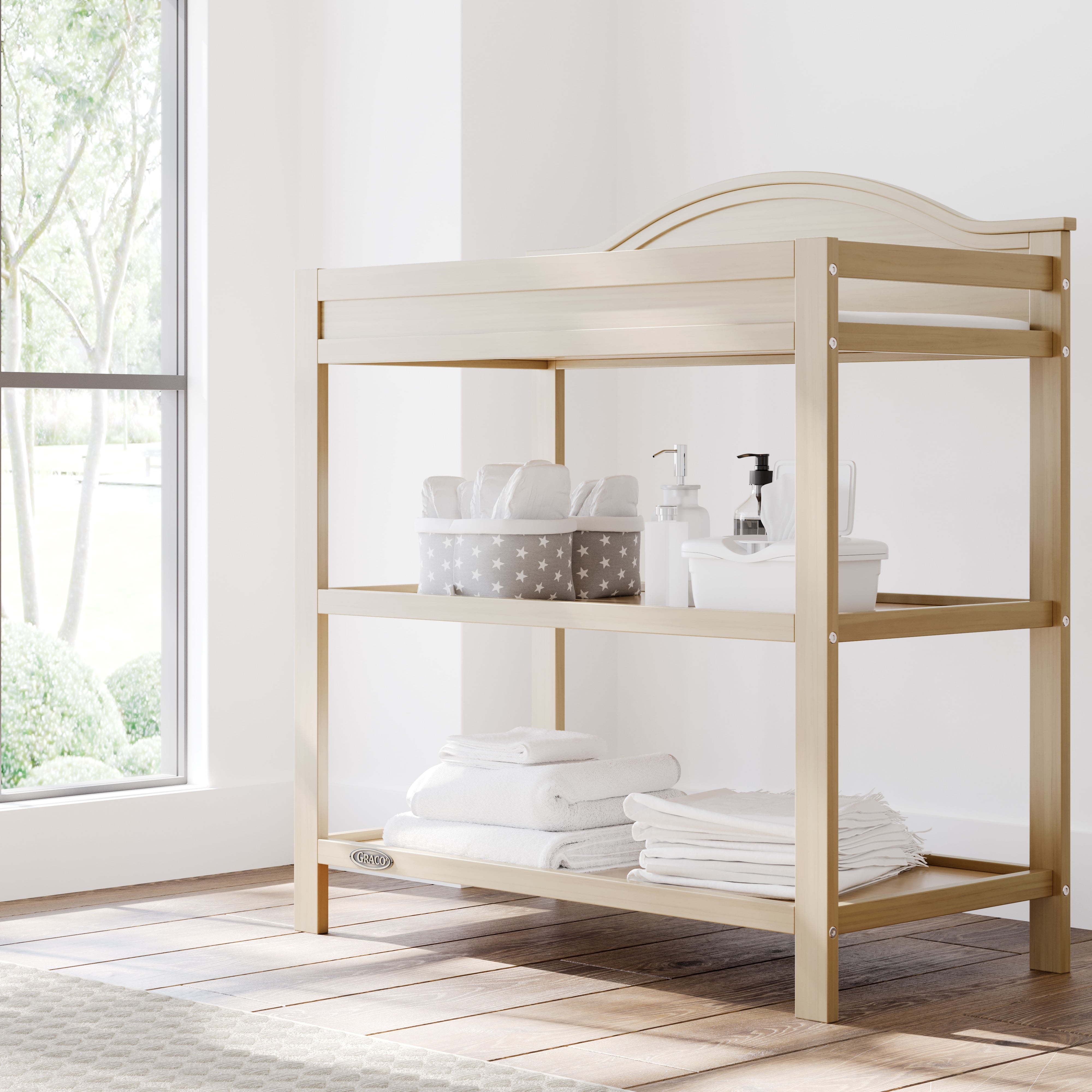 Graco Story Infant Wood Changing Table, Driftwood