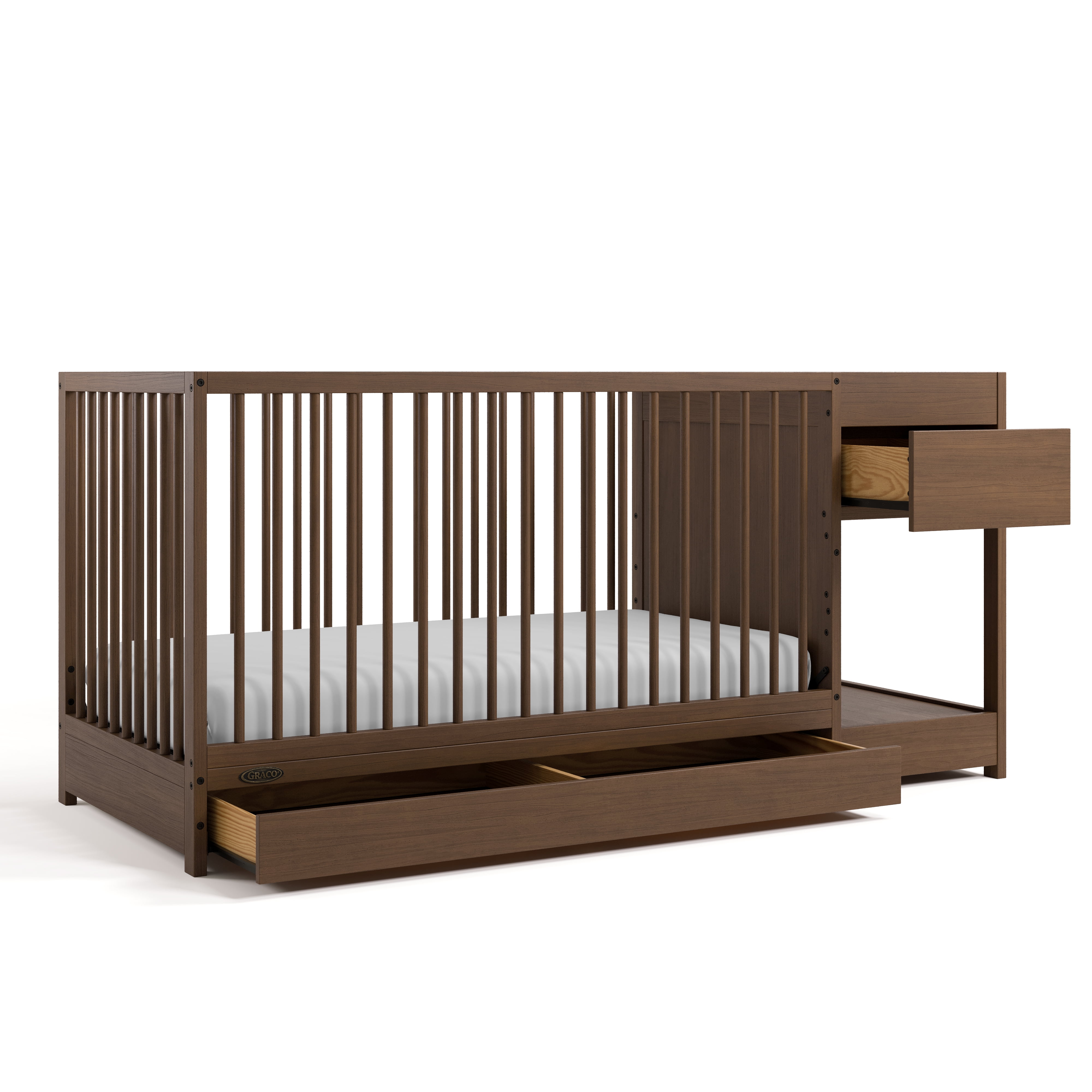 Graco Teddi 5-in-1 Convertible Baby Crib and Changer with Drawer, Hazelnut