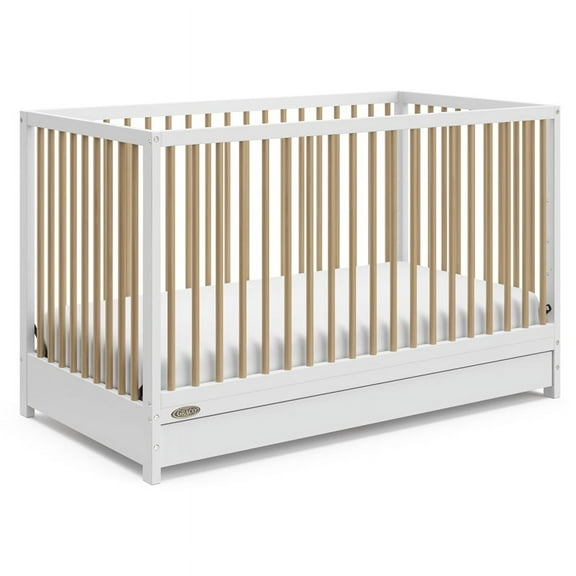 Graco Teddi 5-in-1 Convertible Baby Crib with Drawer, White with Driftwood