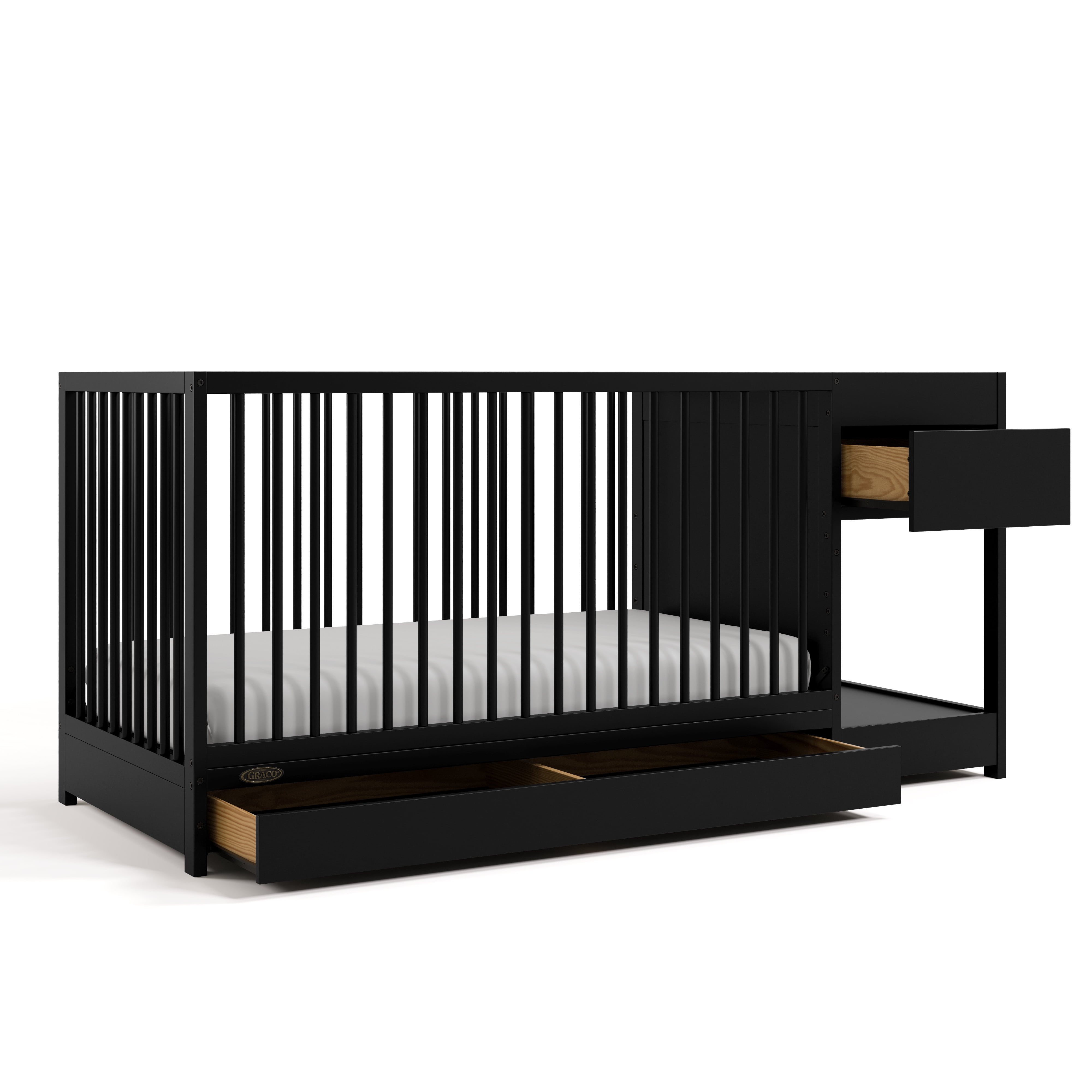 Graco Teddi 5-in-1 Convertible Baby Crib and Changer with Drawer, Black