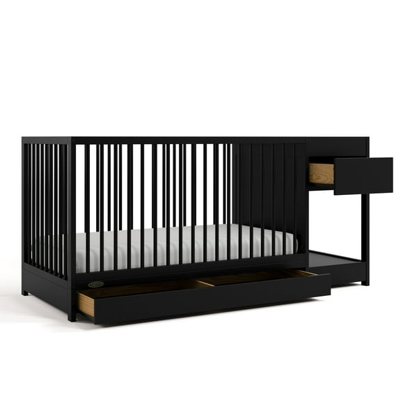 Graco Teddi 5-in-1 Convertible Baby Crib and Changer with Drawer, Black
