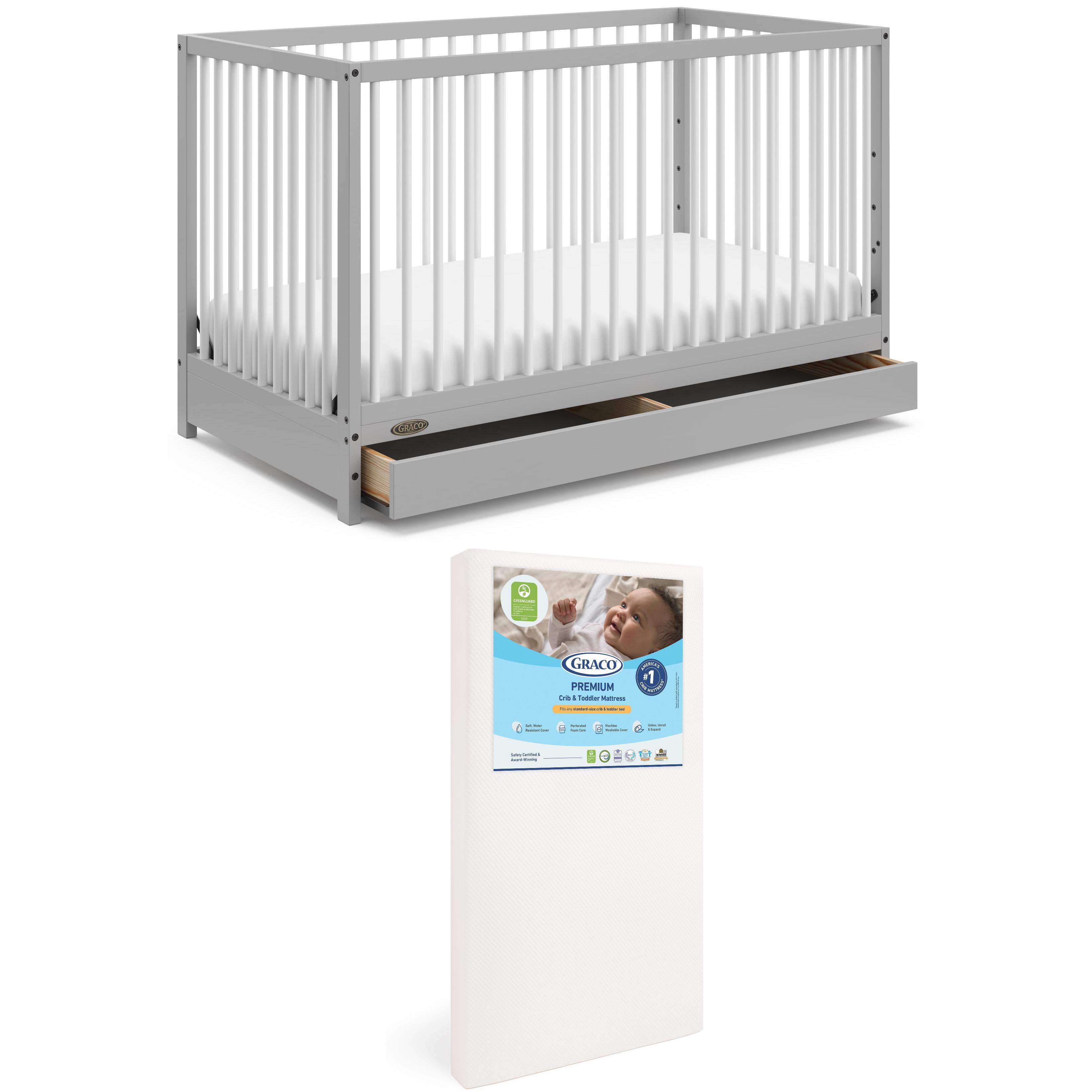 Pebble Gray and White 5-in-1 Convertible Crib with Drawer