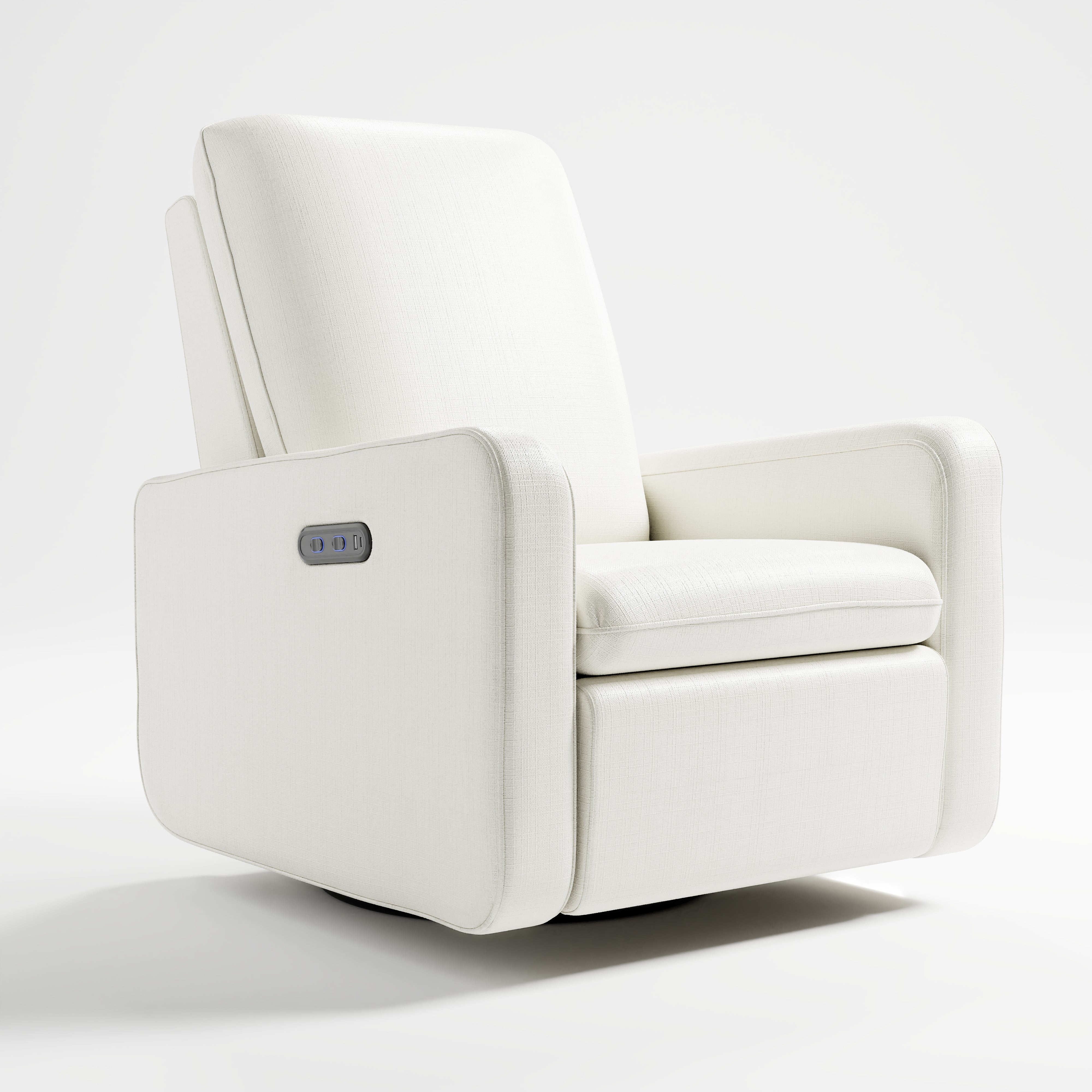 Ivory Basketweave Fully Upholstered Power Recliner Swivel Glider