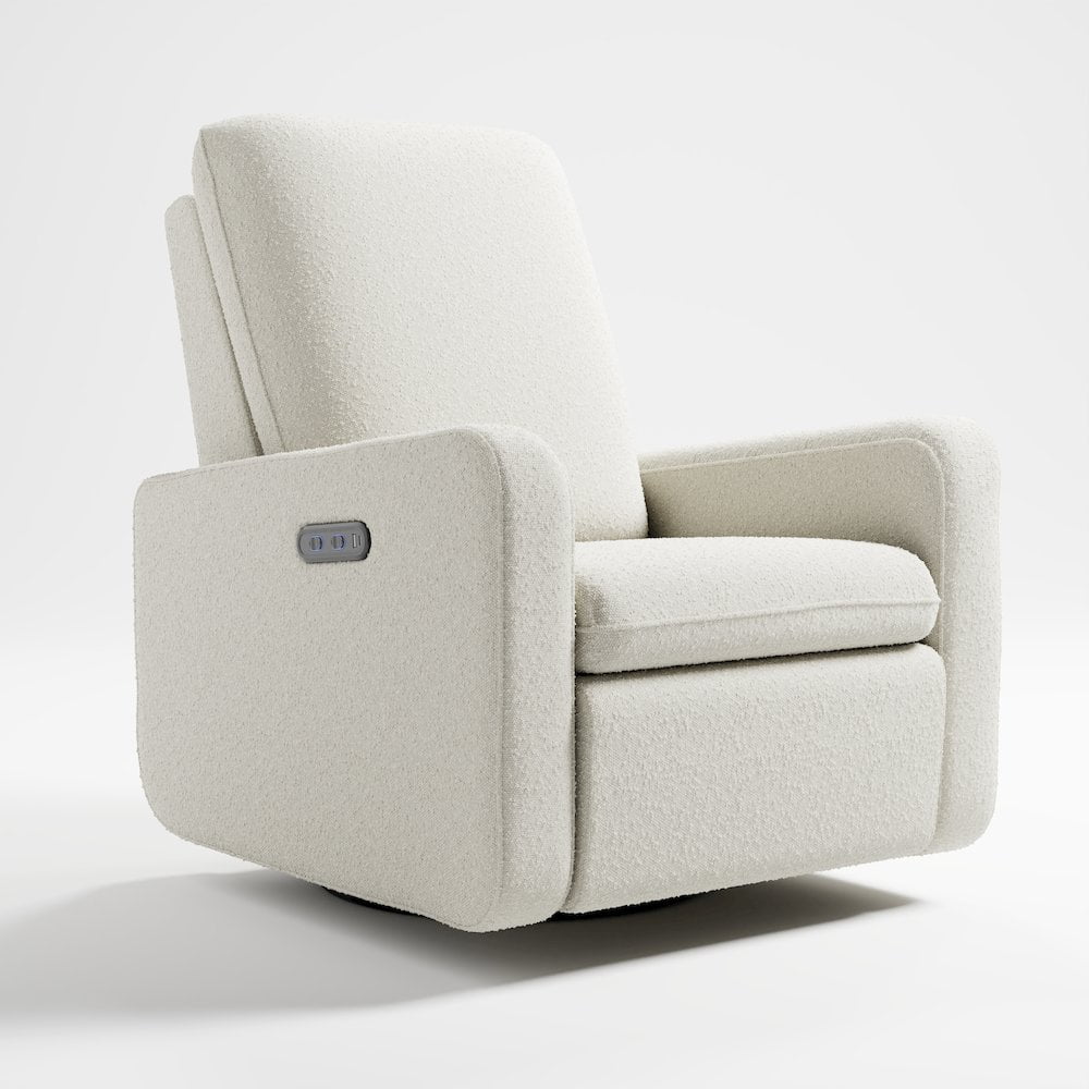 Ivory Boucle Swivel Recliner Accent Chair with Metal Base