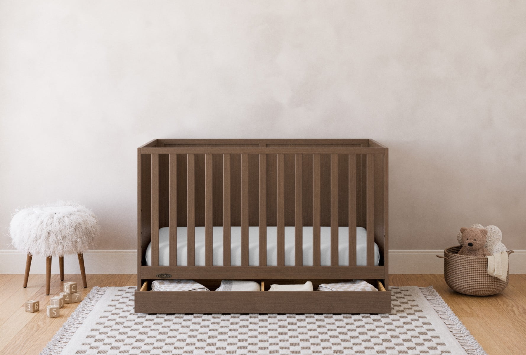 Graco Theo 3-in-1 Convertible Baby Crib with Drawer, Hazelnut