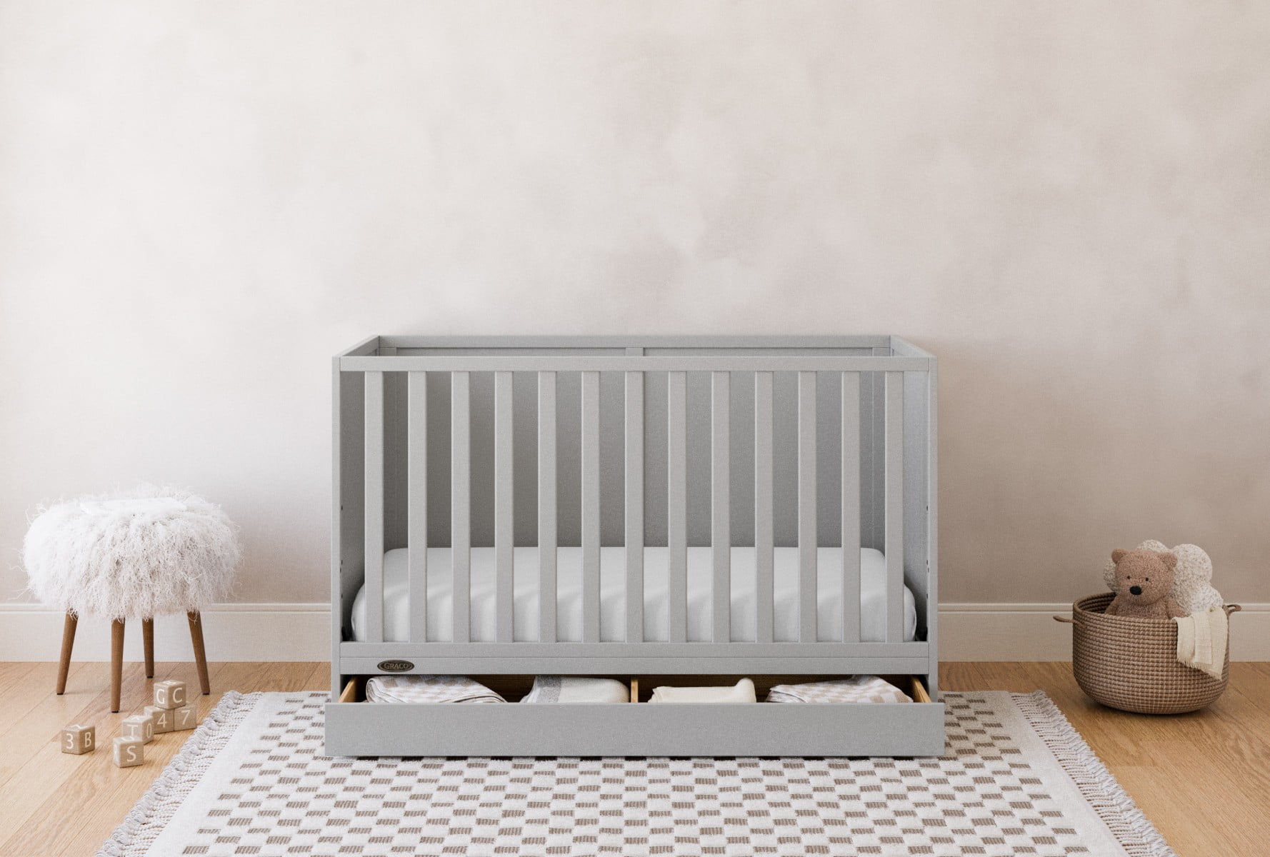 Graco Theo 3-in-1 Convertible Baby Crib with Drawer, Pebble Gray