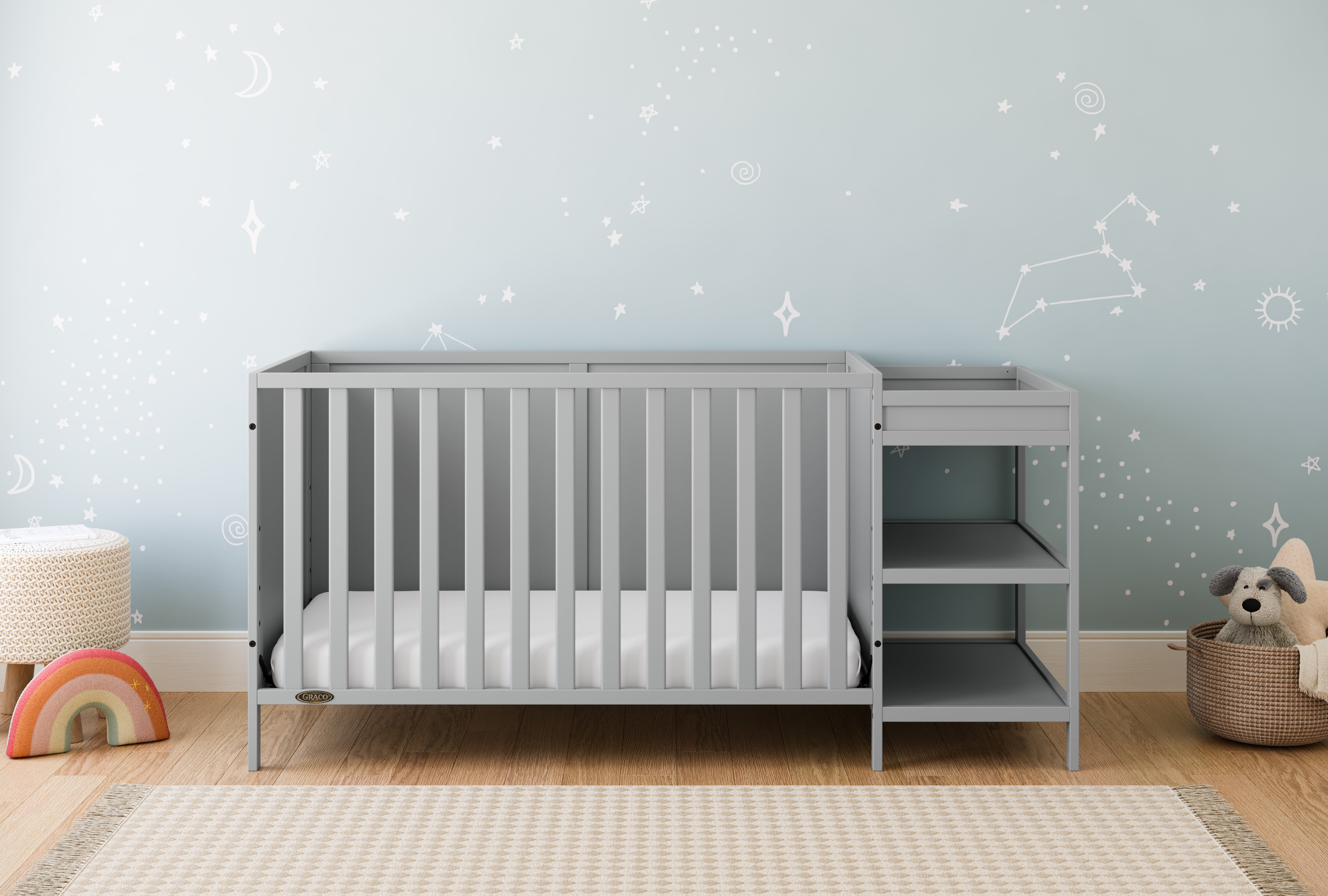 Graco Theo 5-in-1 Convertible Baby Crib and Changer, Pebble Gray