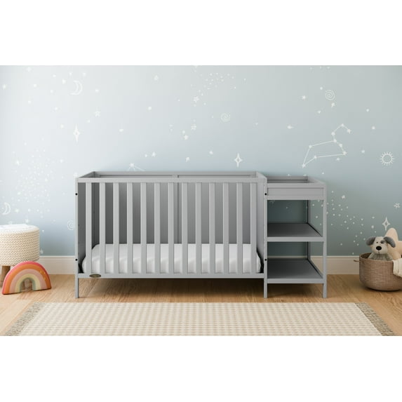 Graco Theo 5-in-1 Convertible Baby Crib and Changer, Pebble Gray