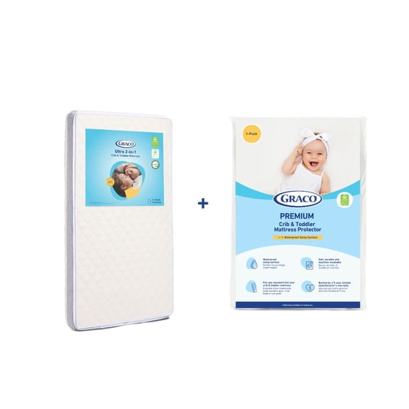 Graco Ultra Crib & Toddler Mattress and 1-Pack Mattress Protector Bundle