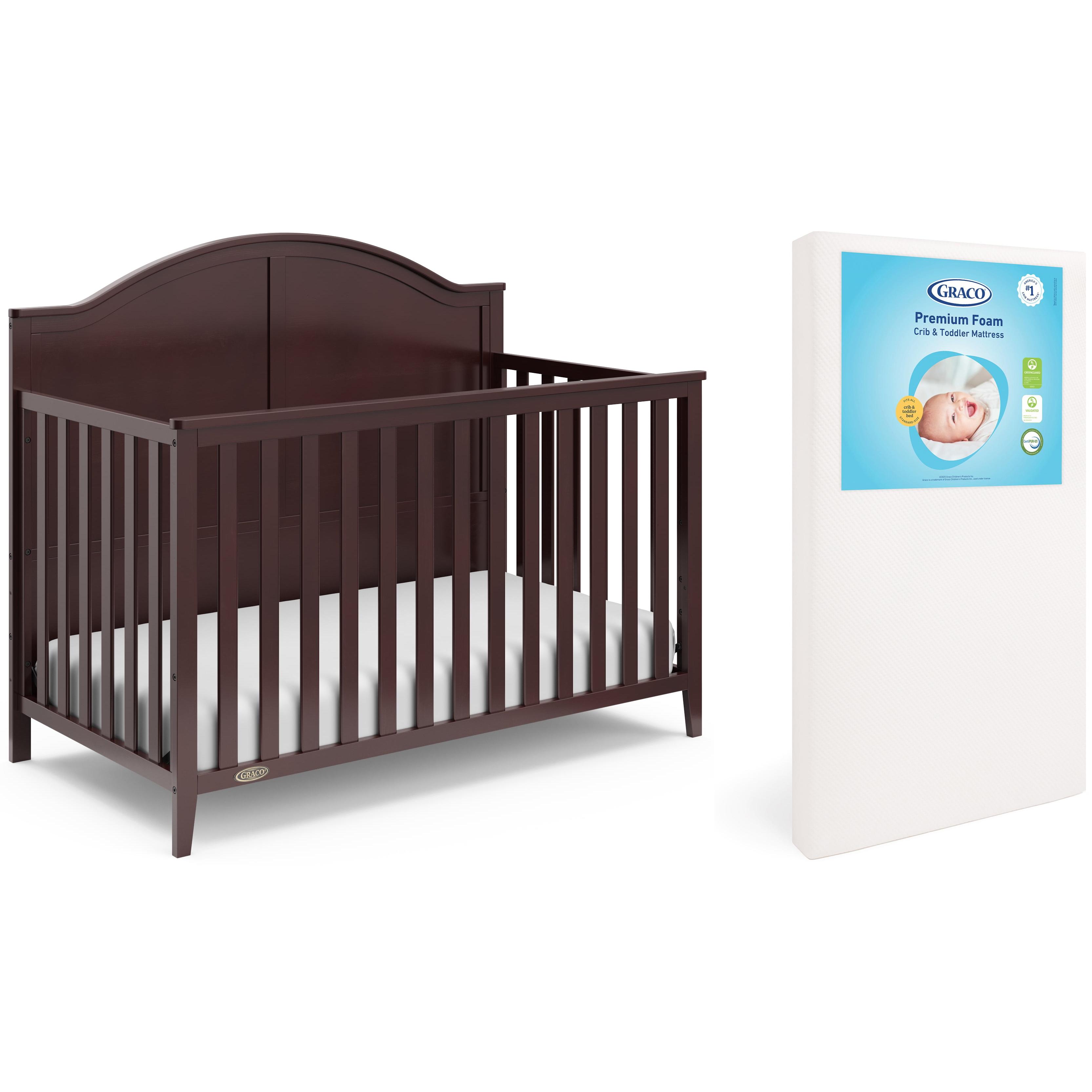 Graco Wilfred 5-in-1 Convertible Crib and Premium Crib & Toddler Mattress Bundle, Espresso