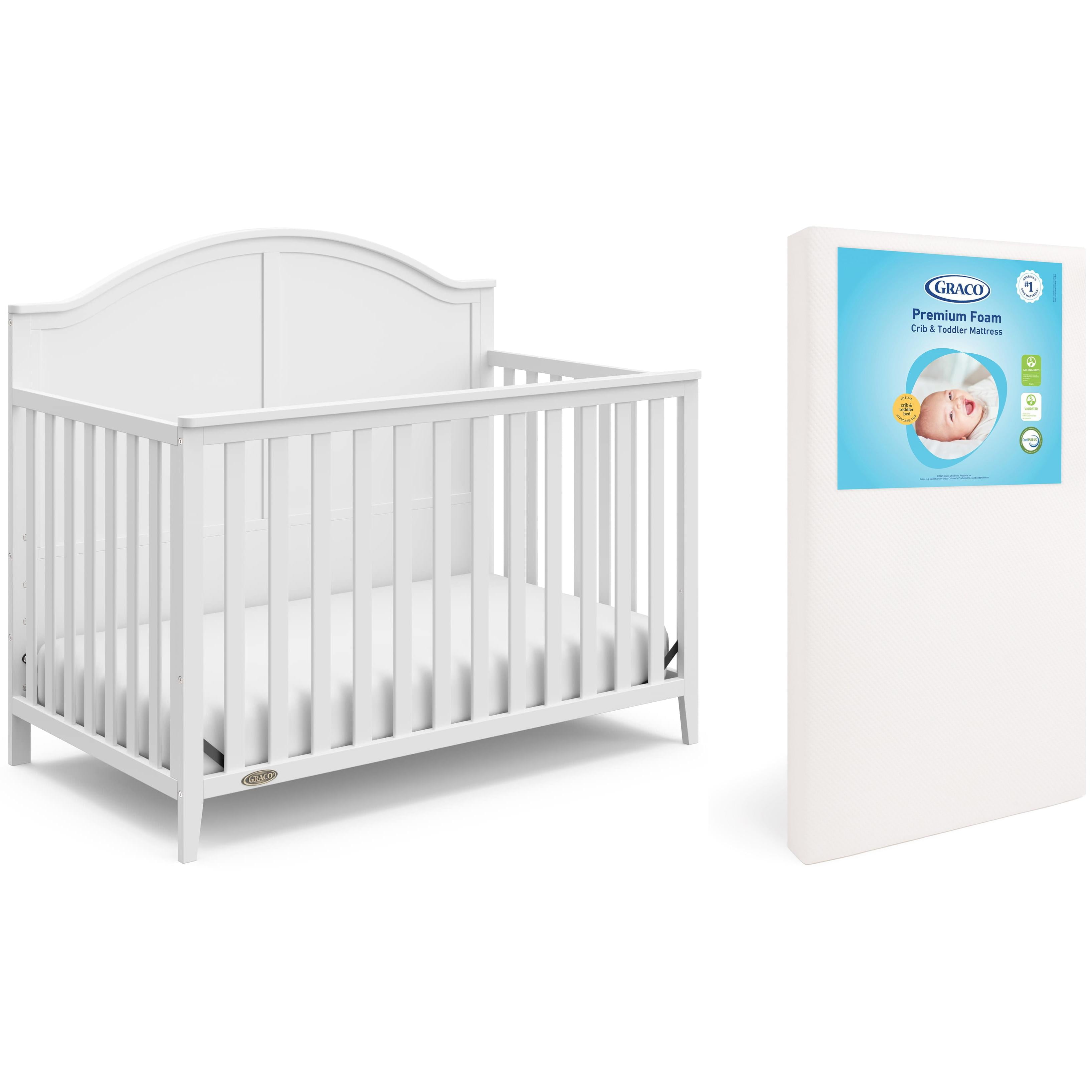 Graco Wilfred 5-in-1 Convertible Crib and Premium Crib & Toddler Mattress Bundle, White