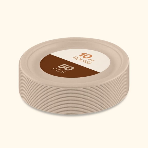 Gracz Pack of 50, Eco friendly; AFN110" Inch plate, Bagasse, Compostable, Biodegradable, Sturdy, Ok Compost, Halal, BPI Compostable. (10" - P007)