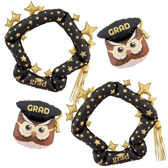 4Pcs Graduation Balloons Set, Owl Grad Cap Balloons Graduation Photo Frame Foil Balloons, Congrats Grad Party Decorations Supplies