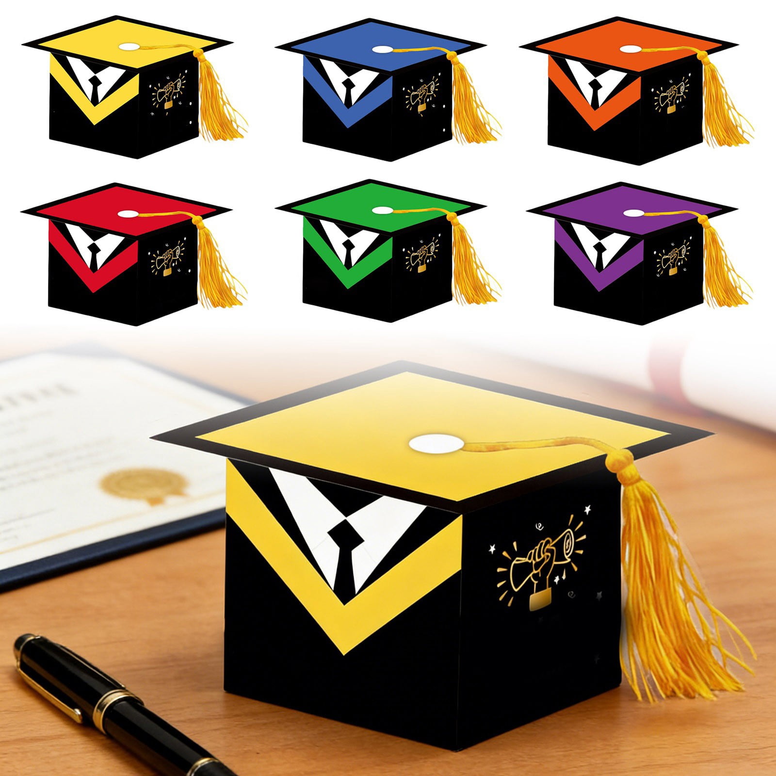 Grad Cap Candy Boxes 90 Pcs - Graduation Party Favors, DIY Gift Boxes for Ceremony, Party and Graduation Decorations, Mixed, 3.54 Inch