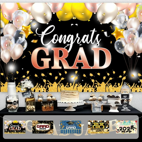 Grad Gifts! Boovnll Graduation Banner, 43x71" Large Gold Glitter Graduation Party Banner Congrats Grad Banner for Home, School, Congratulation Graduations Party Supplies, Graduation Decorations 2025