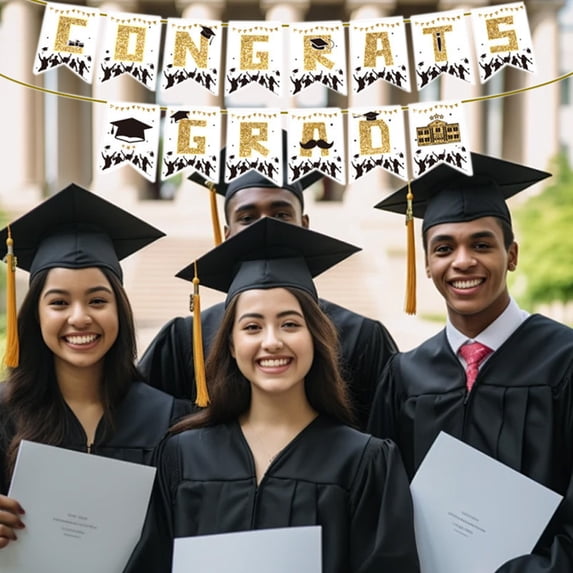 Grad Gifts! Boovnll Graduation Banner, Gold Glitter Graduation Party Banner DIY Congrats Grad Banner for Home, School, Congratulation Graduations Party Supplies, Graduation Decorations 2025