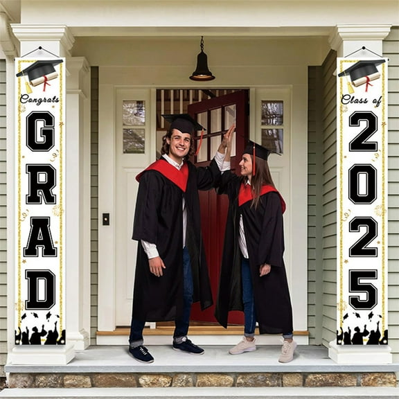 Grad Gifts! Boovnll Graduation Banner, Large Gold Glitter Graduation Party Banner Congrats Grad Banner for Home, School, Door, Porch Graduations Party Supplies, Graduation Decorations 2025