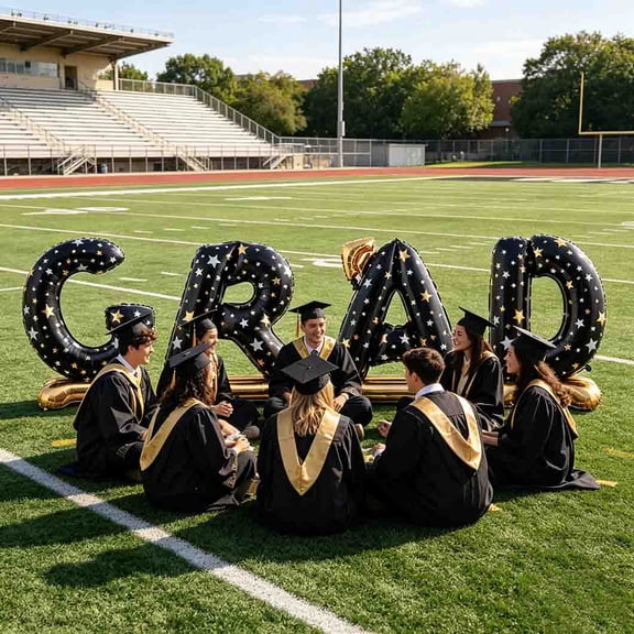Grad Letter Balloons with Mortarboard, Standing 55in Foil Graduation Balloon Black Large Congrats Congratulations Decorations for Graduations Celebration Party Supplies