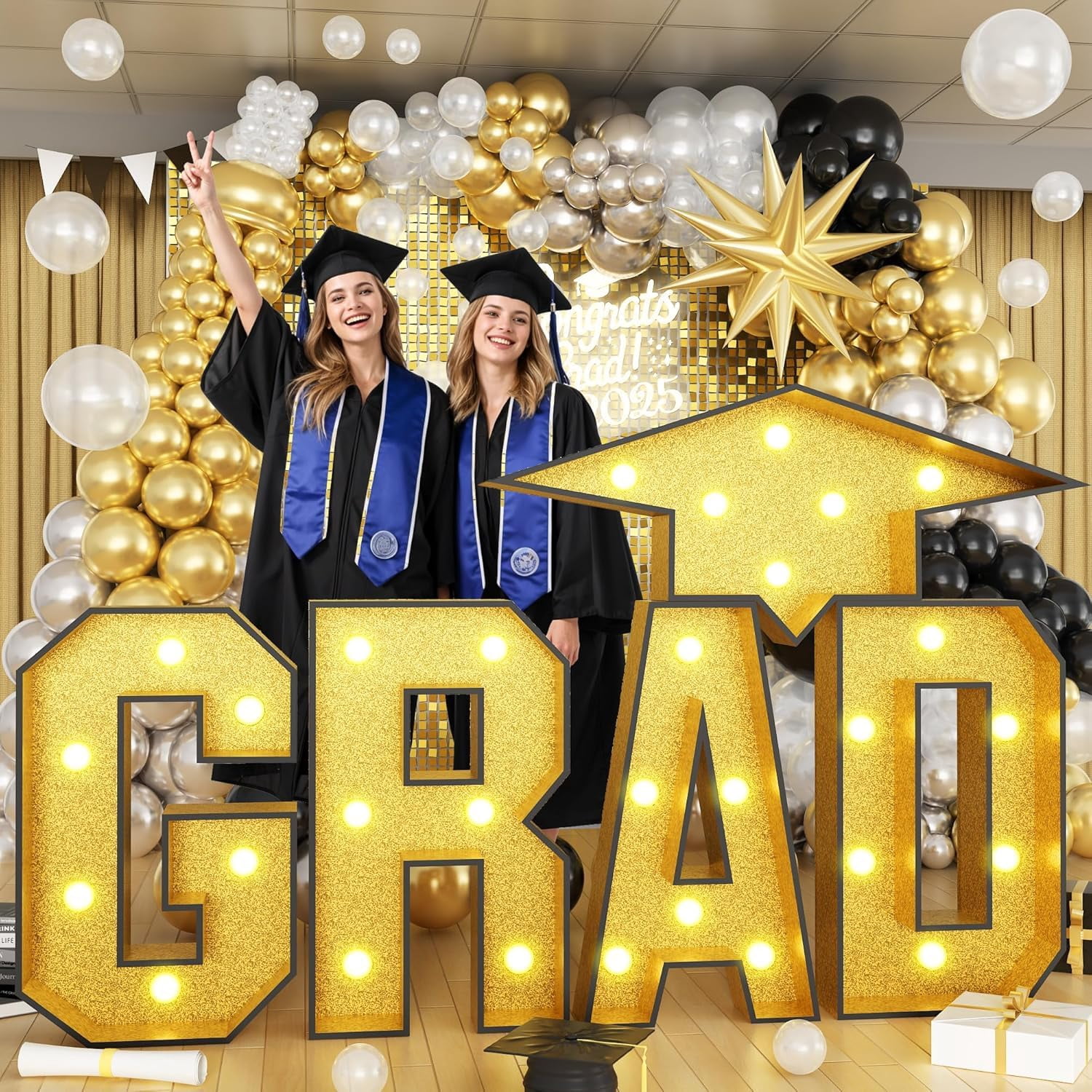 Grad Marquee Letters 3FT for 2026 Graduation Decorations, White Large Light Up Letters Graduation Cap Grad Letter with Lights for Class of 2026 Preschool High School College Grad Party
