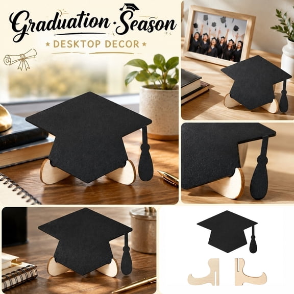 Grad Party, Masters Graduation Decorations, Table Centerpieces for Party Event, Cap Graduation Decorations, 20Pc 4X3 Inch Sleek Matte Black Wooden Graduation Cap Display Pieces,