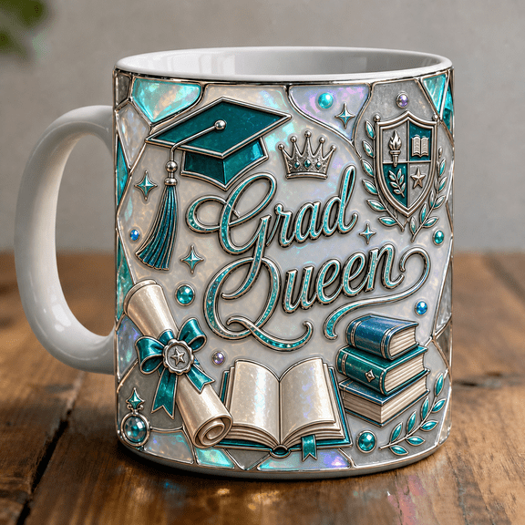 Grad Queen Mug 3D Effect Graduation Gift for Senior, College or High School Graduate