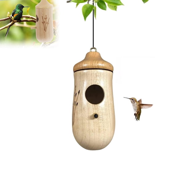 Graddi Wooden Hummingbird House, Durable Pine Wood Bird Nesting Box for Hanging Outdoors, Attracts Hummingbirds, Weatherproof Small Bird House for Garden, Porch, Balcony (B, 1PC)